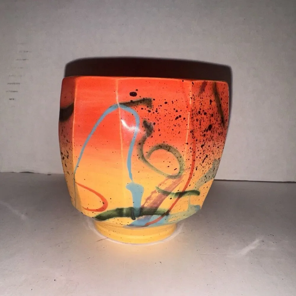 Michael Kifer? Studio Art Pottery Vase & Bowl Signed Abstract Modern Pair Folk